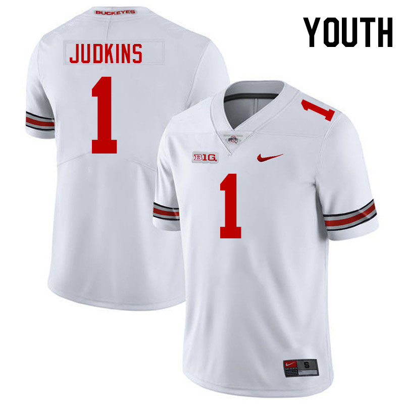 Youth #1 Quinshon Judkins Ohio State Buckeyes College Football Jerseys Stitched-White